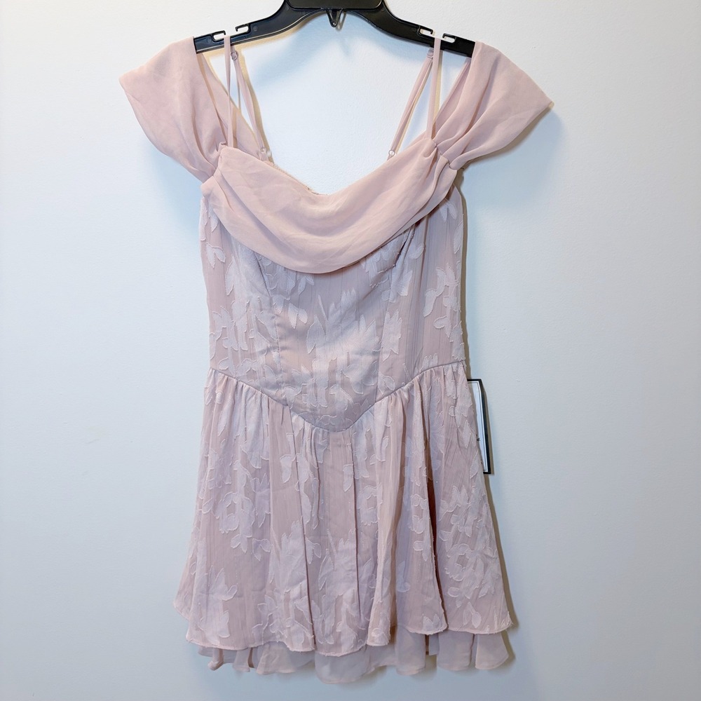 B. Darlin Pink Floral Burnout Off Shoulder Corset Back Mini Dress Size 7/8